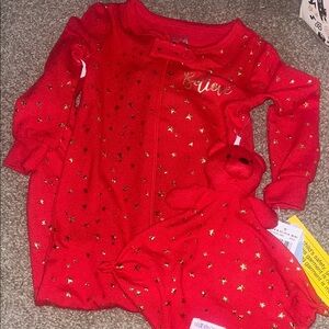Red Starry Kids Pajamas Footed with Bear Lovey 18M NWT